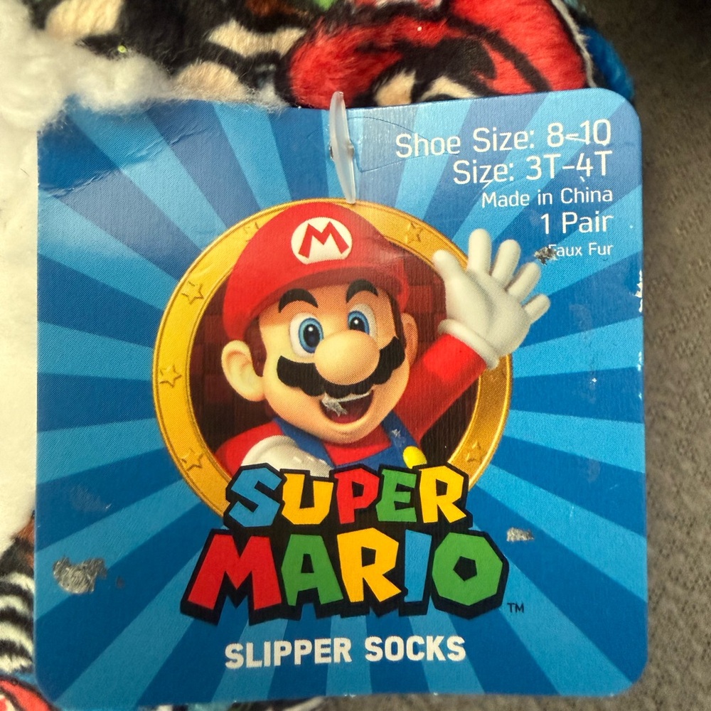 NWT- Colorful Super Mario Character Slipper Socks kids shoe size 8-10